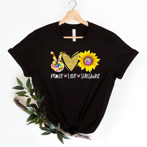 Peace Love Sunshine, Premium Cotton Tee , Soft Tee Shirt, Plus Size Available, Sunflower Tee, Sunshine Sunflower, Tie Dye Sunflower