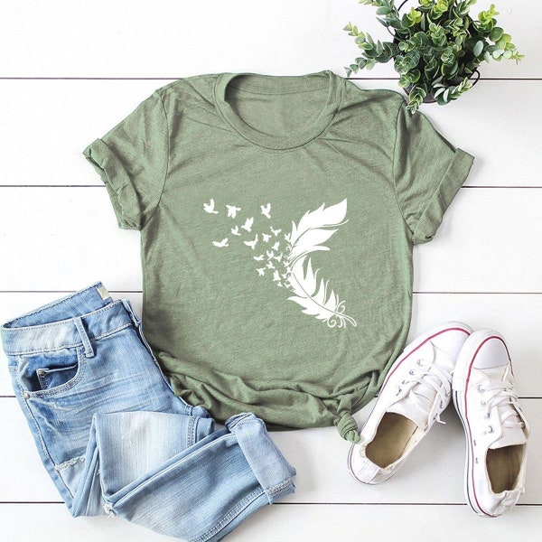 Birds feather shirt, feather to birds shirt, feather with birds shirt, women bird shirt, cute Vacation Shirt, feather shirt, gift for mom.
