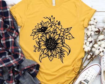 Sunflower Shirt, Floral Tee Shirt, Flower Shirt, Garden Shirt, Womens Fall Shirt, Sunflower Tshirt, Sunflower Shirts