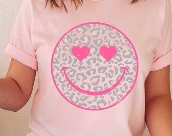Leopard Valentine Day Happy Face Shirt, Happy Face T-Shirt, Smile Shirt, Family Matching Valentine Shirt, Mom Valentine Shirt, Love Shirt.