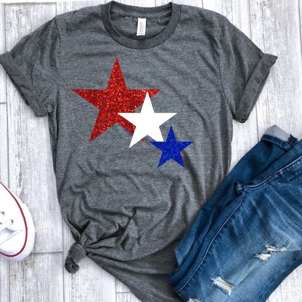 Chemise pour femmes du 4 juillet, chemise à paillettes étoiles Glitter, chemise du 4 juillet, quatrième chemise, chemise patriotique, tee-shirt du 4 juillet, quatrième de juillet