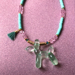 Cute and sweet balloon dog pendant necklace, pastel color with crystal beads, ideal gift for her, boho style necklace