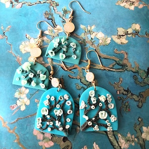 famous art earrings, Klimt · Hokusai · Van Gogh earrings, artistic jewelry, art earrings, ·  starry night earrings