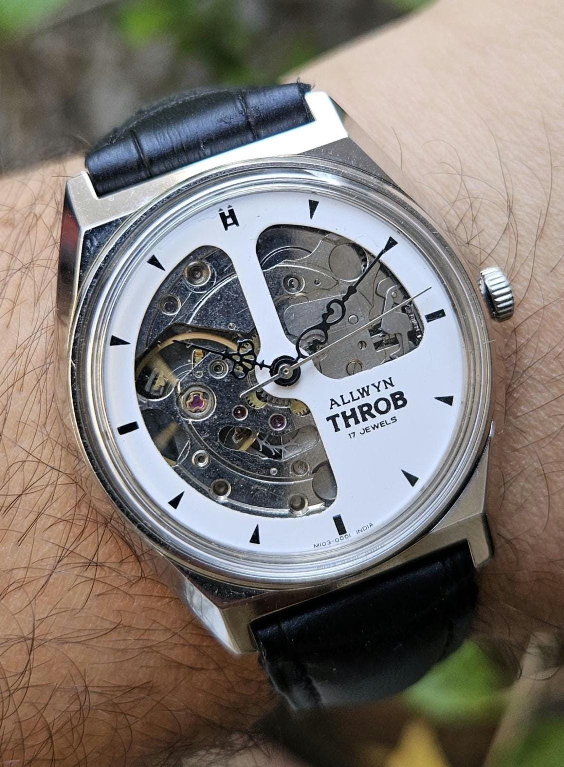 Rare Vintage Allwyn Throb Skeleton Dial 17 Jewels Manual Winding