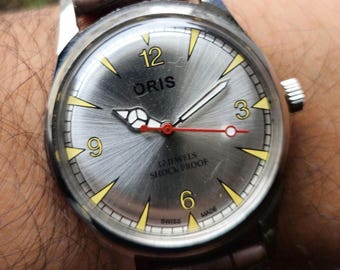 希少ヴィンテージ ORIS パープル文字盤 手巻き腕時計 メンズ FHF