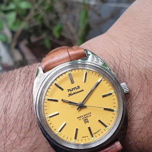 Vintage HMT Kohinoor Yellow Dial Hand Winding 17 Jewels Wrist Watch