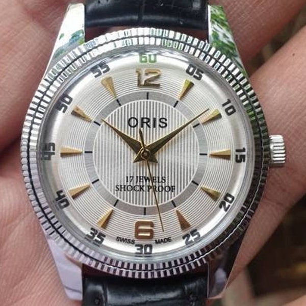 Rare Vintage ORIS Silver Dial Hand Winding Wrist watch Men'S Gents FHF Movement ST-96 Swiss