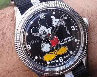 Vintage Mickey Mouse Bradley Swiss Made 47 Wind up Watch Walt Disney Productions Wristwatch Etsy India