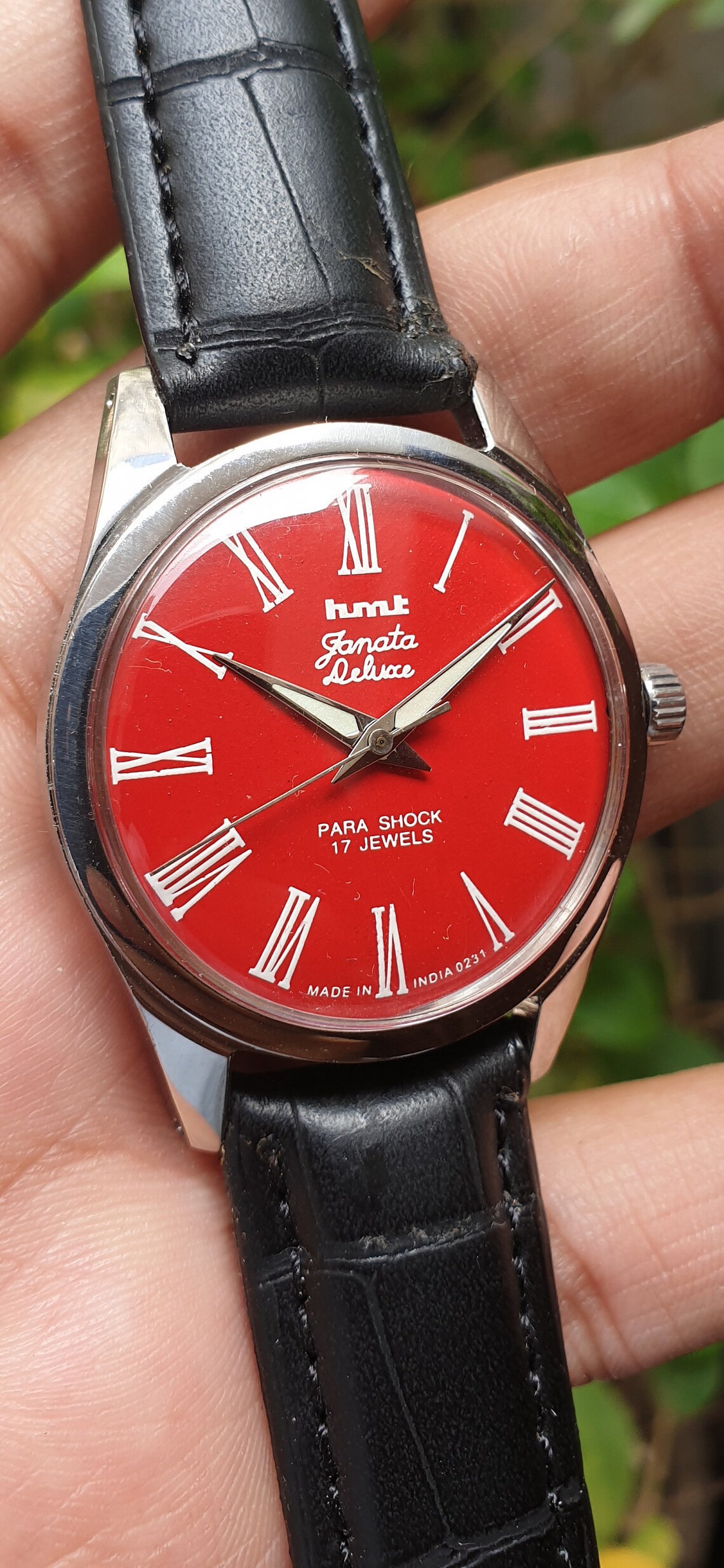 Vintage Hmt janata deluxe roman numerals manual winding 17 jewels wrist watch, foto 3 di 5