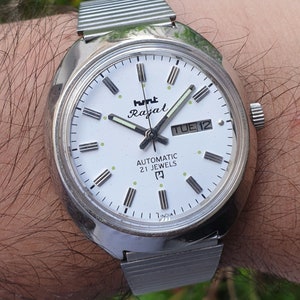 Vintage HMT Rajat Automatic White Dial 21 Jewels Mens Wrist Watch