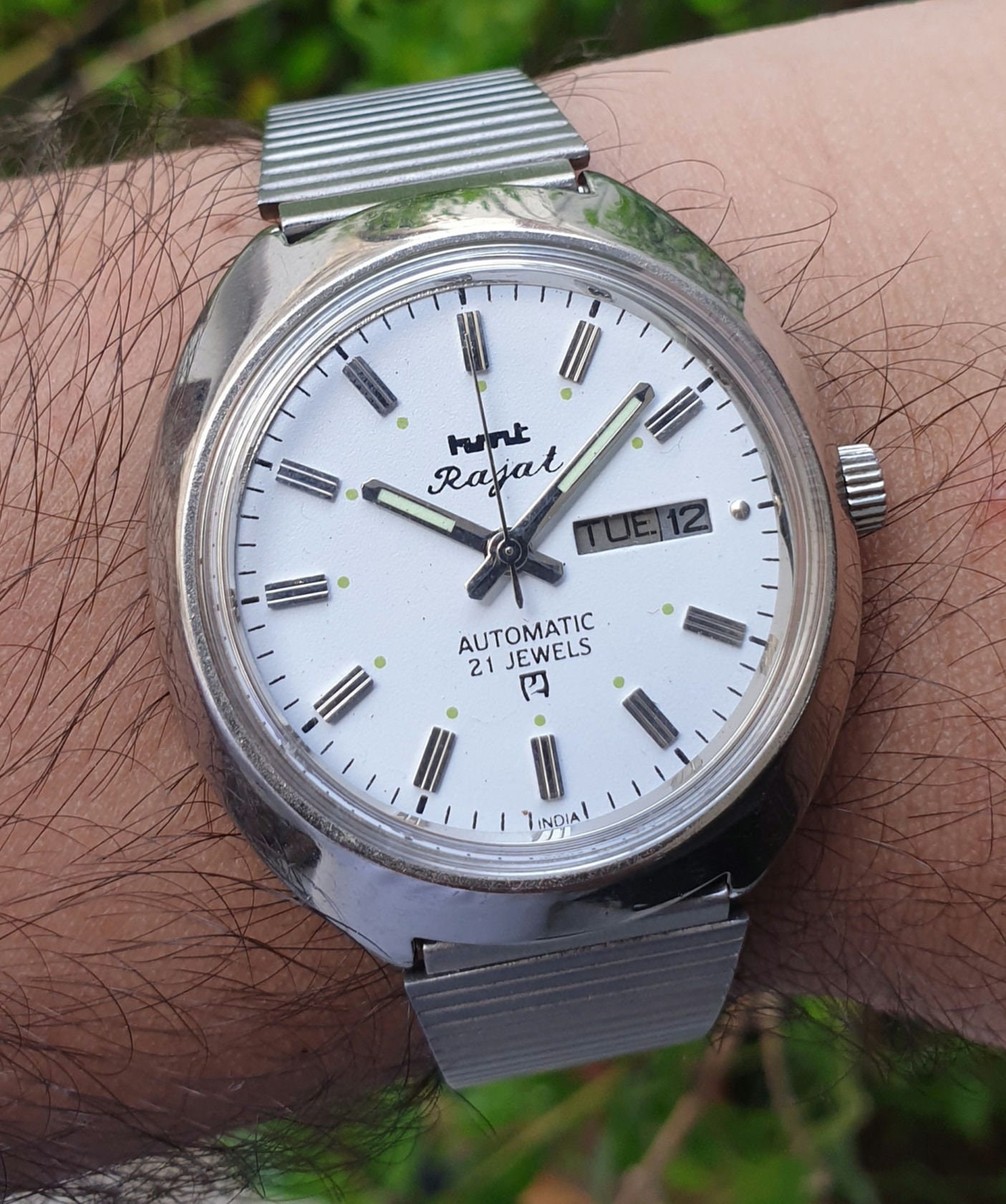 Vintage HMT Rajat Automatic White Dial 21 Jewels Mens Wrist Watch 