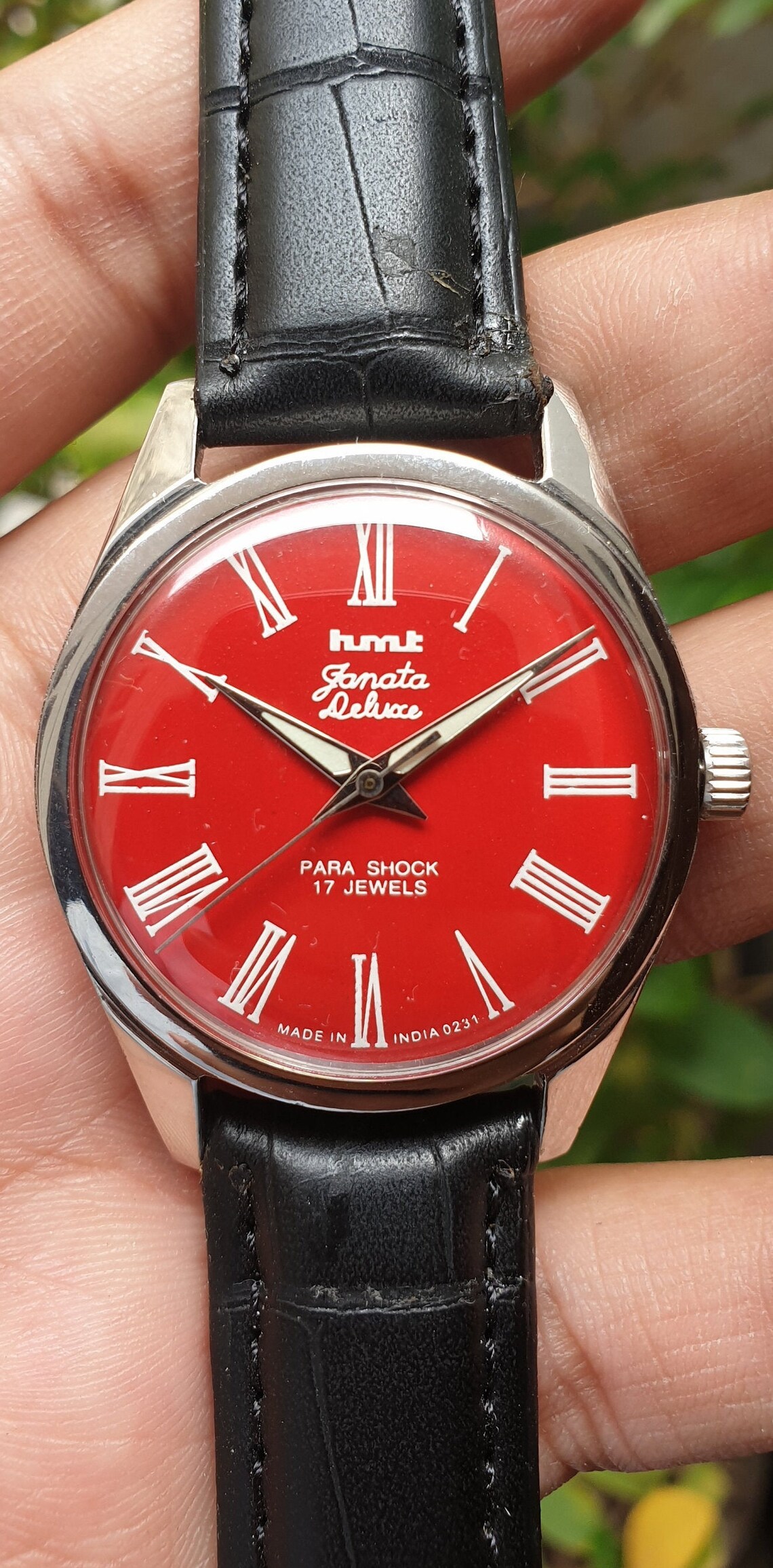 Vintage Hmt janata deluxe roman numerals manual winding 17 jewels wrist watch, foto 1 di 5