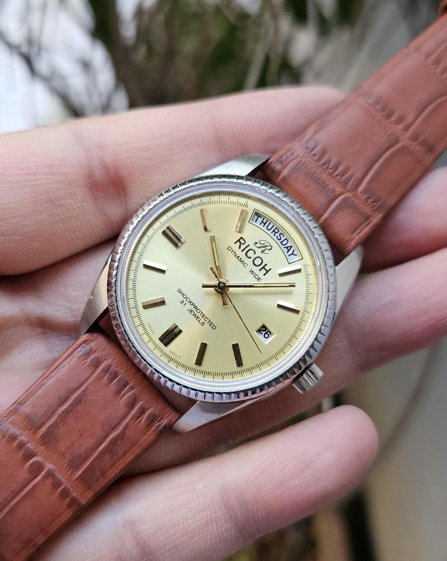 Vintage Ricoh Automatic Watch: Golden Dial, Japan Made - Etsy