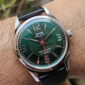 Vintage HMT Pilot Green Dial Gold Plated Hand Winding 17 Jewels Mens Wrist Watch
