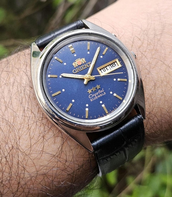 Vintage Orient Blue Dial Automatic 21 Jewels Japan Made Men's