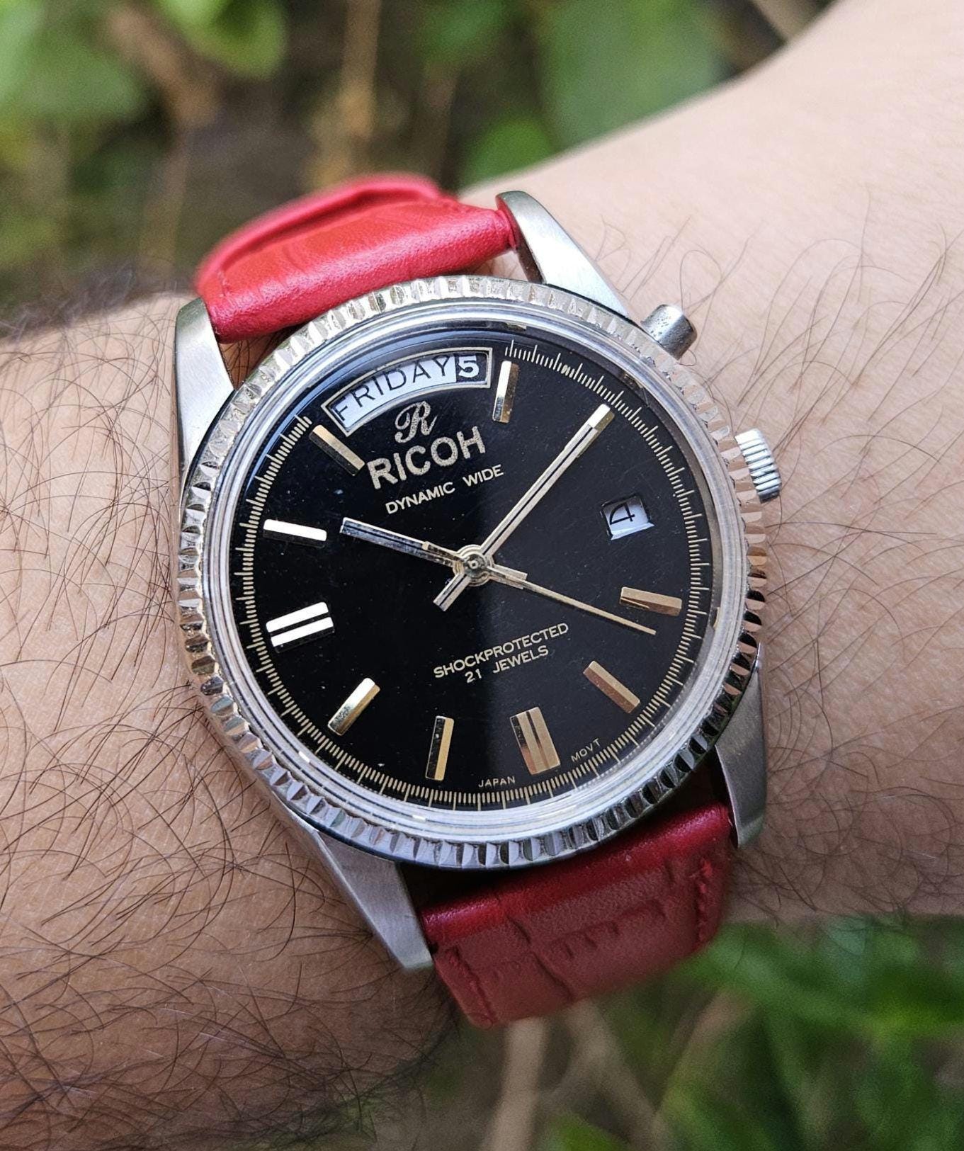 Vintage Ricoh Automatic Watch: Dynamic Wide President Black Dial