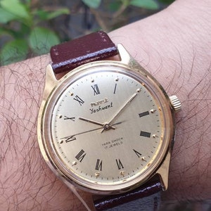 Vintage HMT Yashwant Gold Plated Hand Winding 17 Jewels Mens Wrist Watch