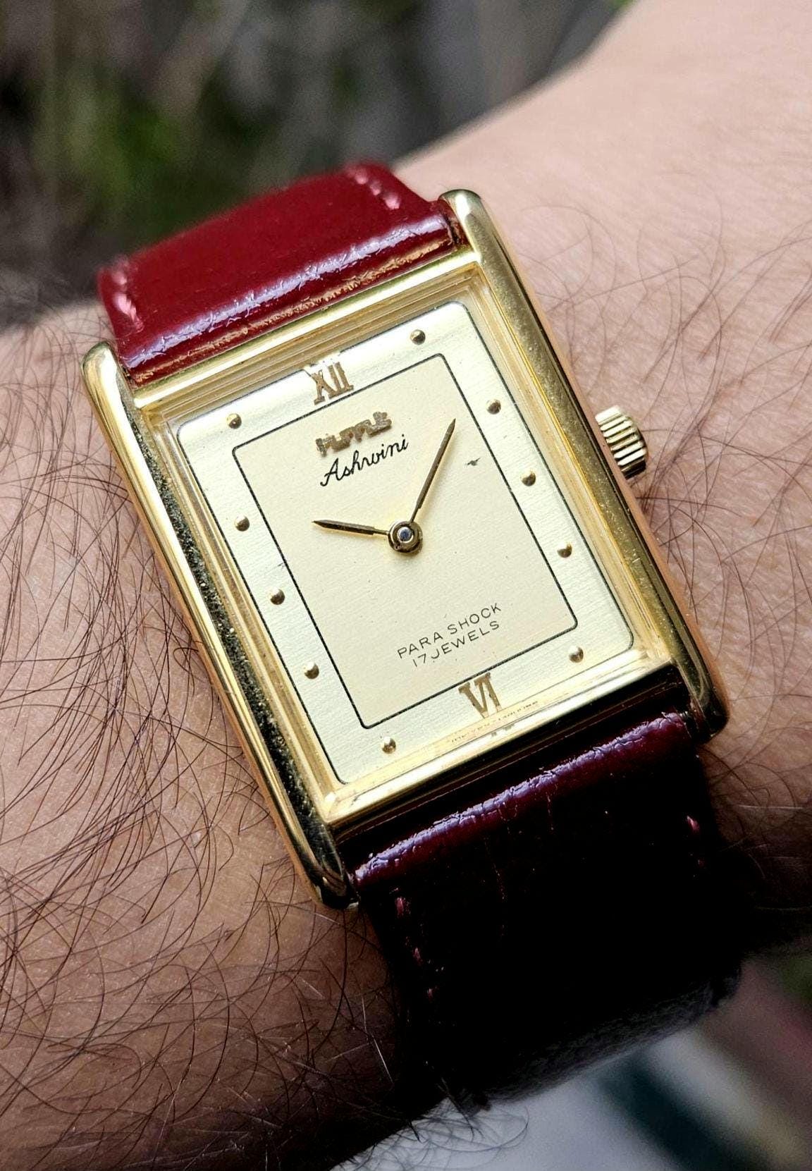 HMT Ashwini Tank Golden Dial Gold Plated Hand Winding 17 Jewels