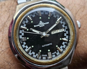 Vintage Baume & Mercier Geneve Automatic Swiss Watch: Black Dial