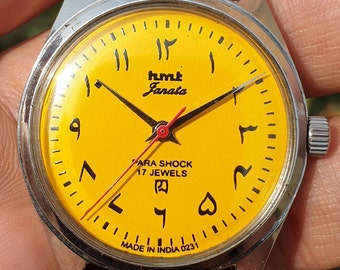 Vintage Hmt Janata Arabic Numerals Manual Winding 17 Jewels Wrist Watch For Men