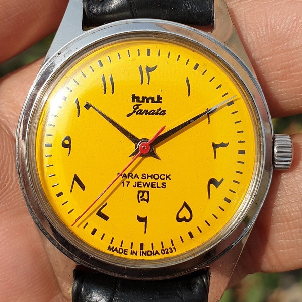 Vintage Hmt Janata Arabic Numerals Manual Winding 17 Jewels Wrist Watch For Men