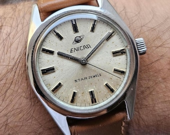 Vintage Enicar Star Jewels Manual Winding Silver Dial Swiss Made Wrist watch For Men