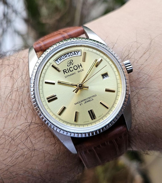 Vintage Ricoh Automatic Watch: Golden Dial, Japan Made - Etsy