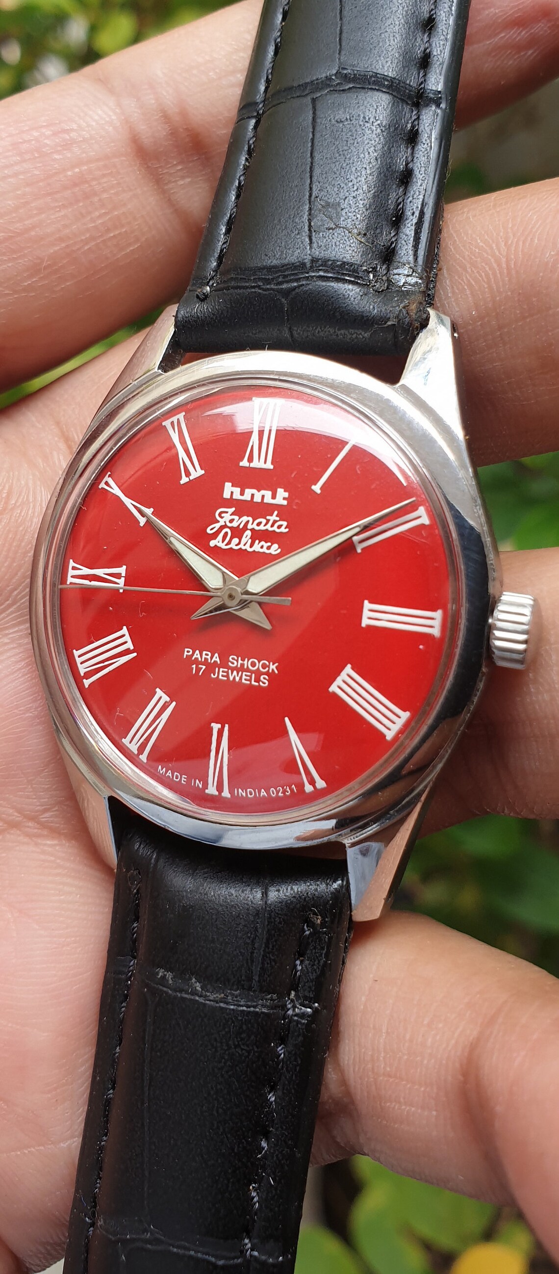 Vintage Hmt janata deluxe roman numerals manual winding 17 jewels wrist watch, foto 4 di 5