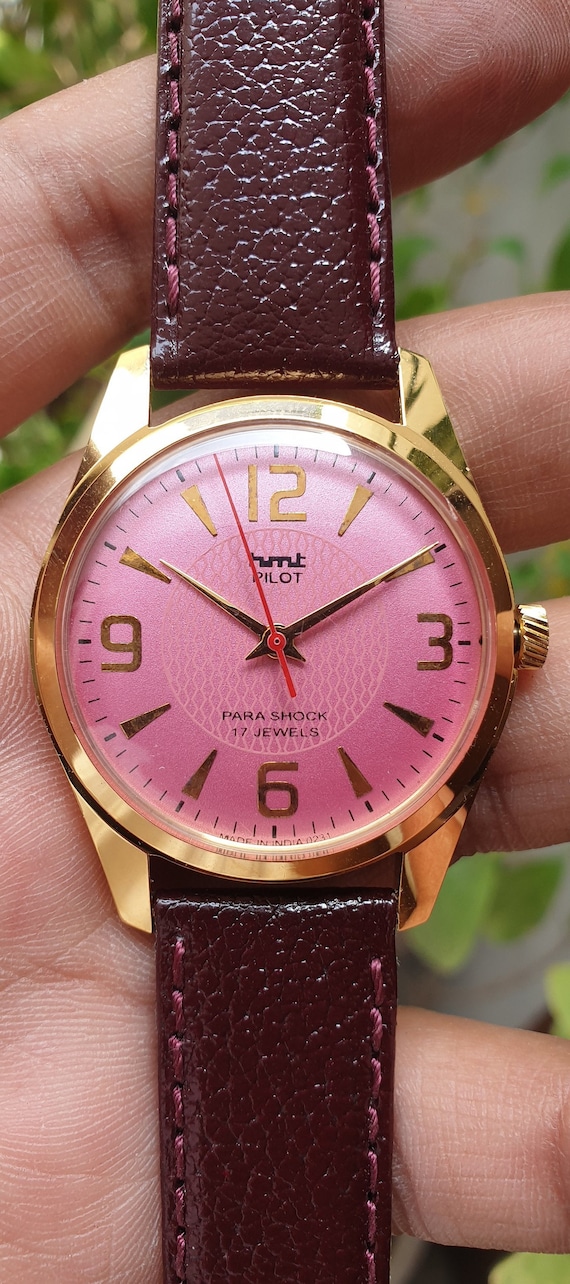 Vintage HMT Pilot Gold Plated Hand Winding 17 Jewels Mens Wrist