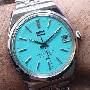 Vintage HMT Tareeq Tiffany Blue Hand Winding Date Indicator 17 Jewels Mens Wrist Watch