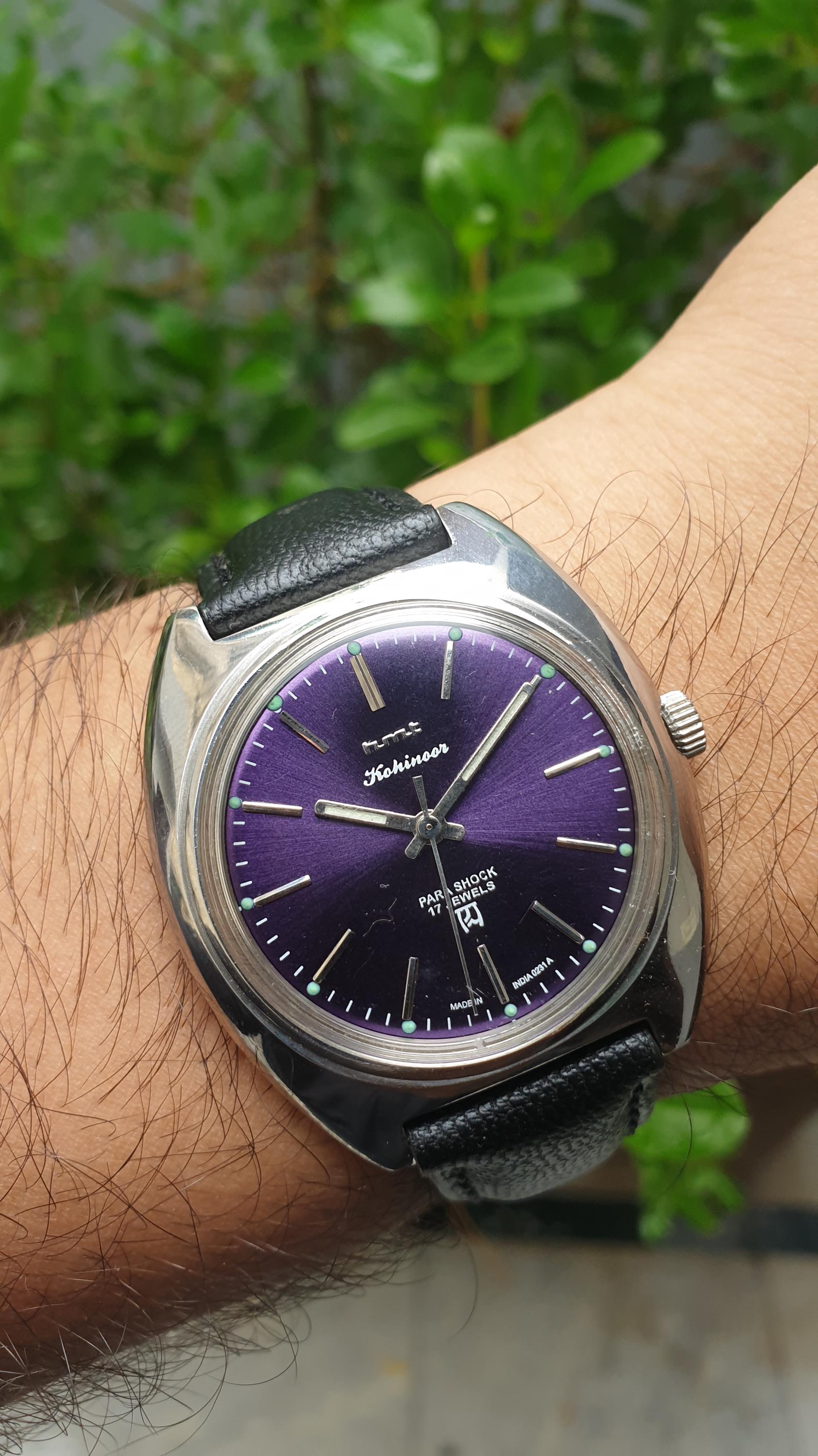 Vintage HMT Kohinoor Purple Dial Hand Winding 17 Jewels Wrist Watch
