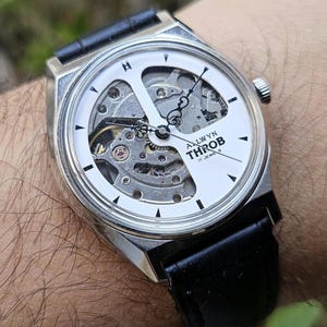 Rare Vintage Allwyn Throb Skeleton Dial 17 Jewels Manual Winding Wrist Watch For Men