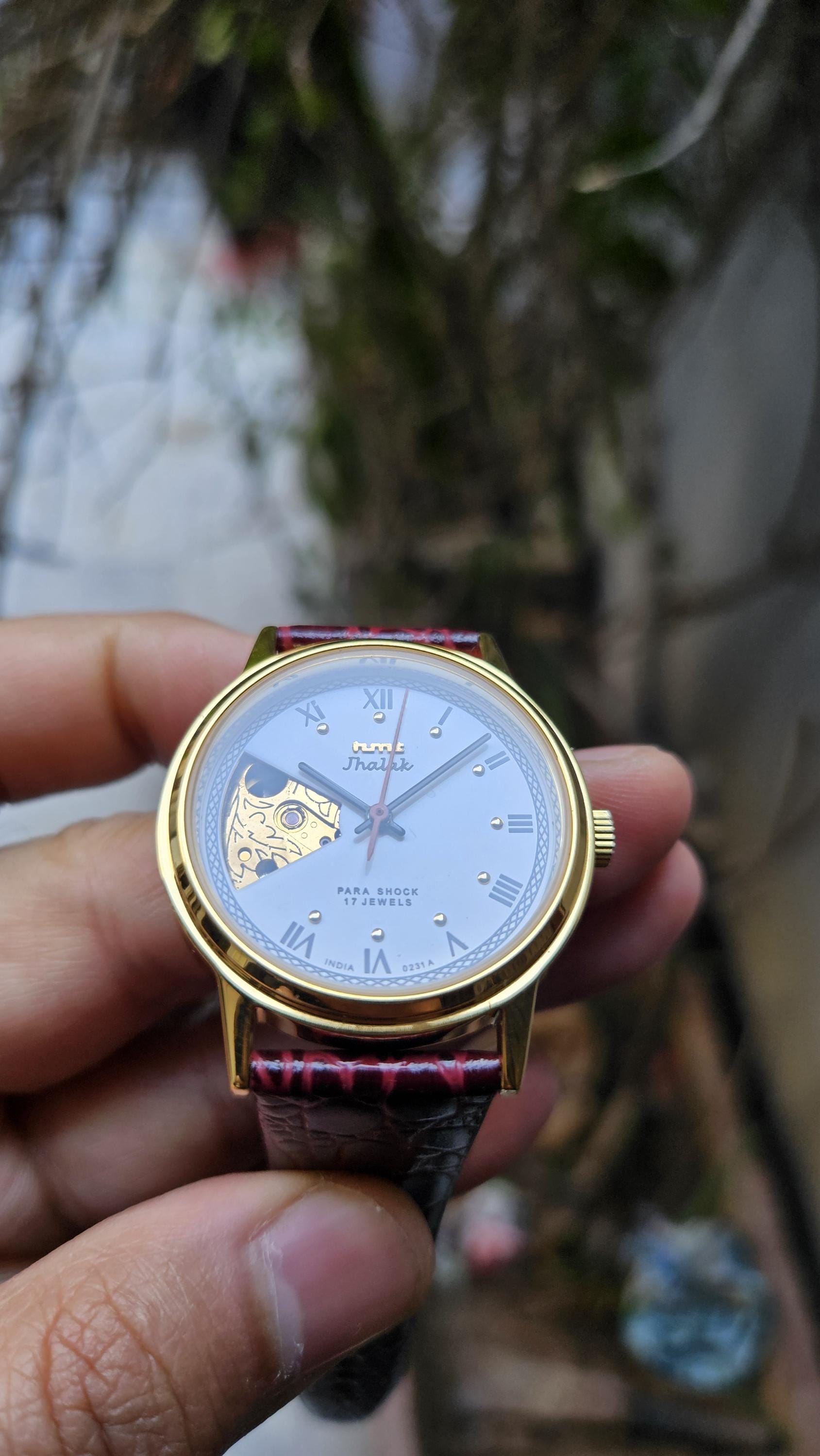 HMT Jhalak Skeleton Watch: White Dial, Roman Numerals, 17 Jewels