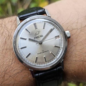 Vintage Enicar Star Jewels Manual Winding Silver Dial Swiss Made Wrist watch For Men