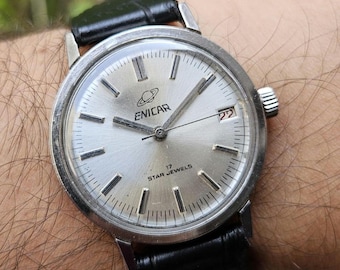 Vintage Enicar Star Jewels Manual Winding Silver Dial Swiss Made Wrist watch For Men