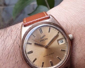 Vintage Enicar Star Jewels Rapid Date Manual Winding Swiss Made Men&#39;s Wrist Watch