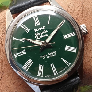 Relógio de pulso vintage Hmt janata deluxe com números romanos, corda manual, 17 joias