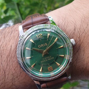 Vintage Oris Green Dial Hand Winding Wrist watch Men&#39;S Gents FHF Movement ST-96 Swiss