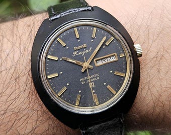 Vintage HMT Kajal Black Dial NOS Automatic 21 Jewels Wrist Watch For Mens & Women