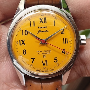 Vintage  HMT Janata Roman Numerals 17 Jewels Hand Winding Mens Wrist Watch