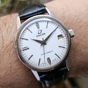 Vintage Enicar Star Jewels Watch: Swiss Made Manual Winding, White Dial