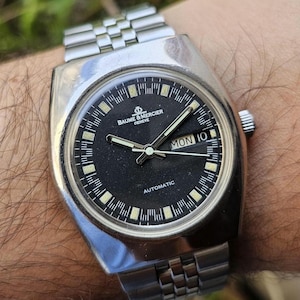 Vintage Baume & mercier Geneve Black Dial Automatic Swiss Made Men's Wrist Watch Gift for him