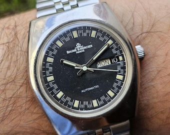 Vintage Baume & Mercier Geneve Automatic Men's Watch: Black Dial Swiss Made