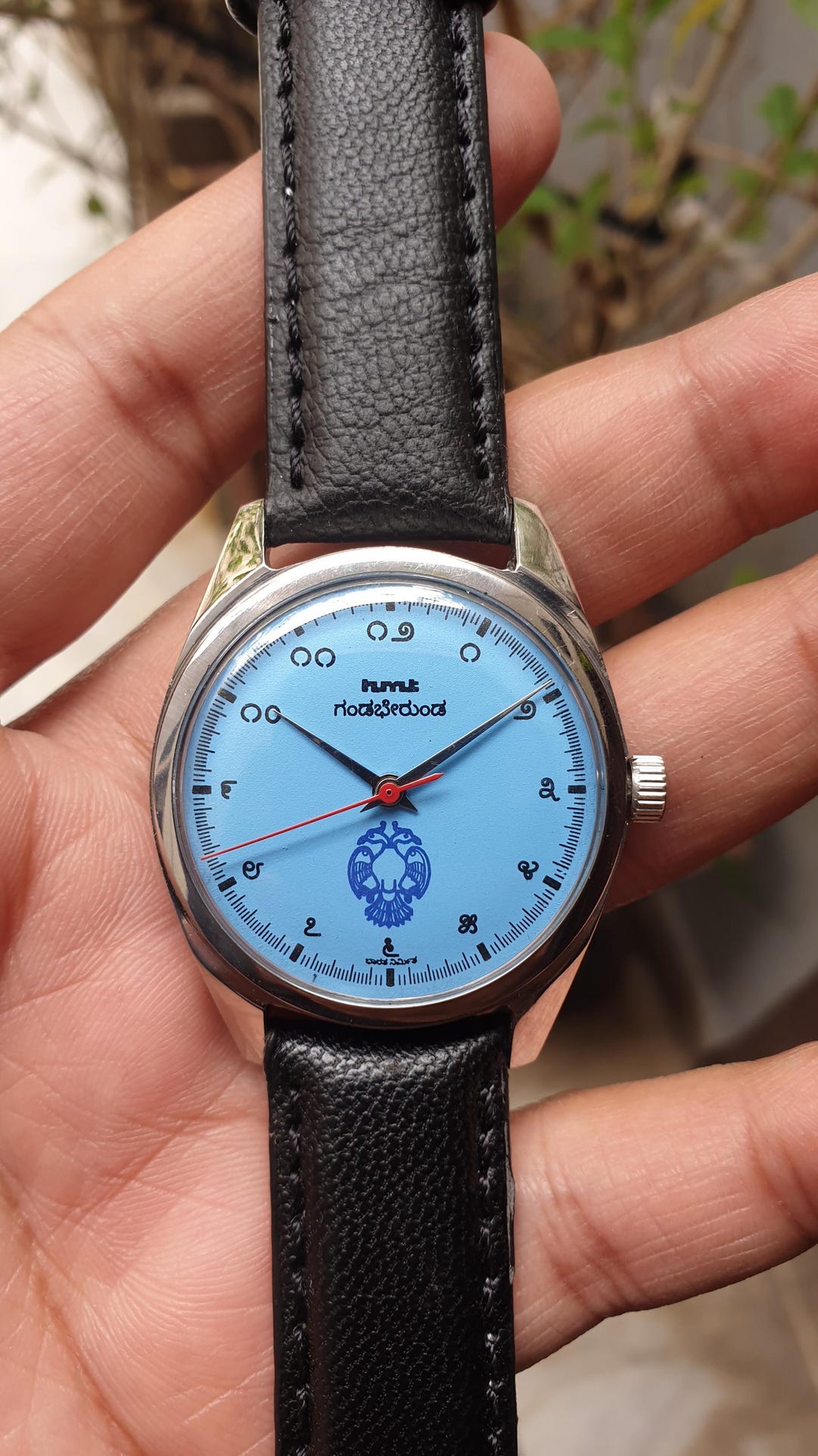 HMT Gandaberunda Kannada Numerals Sky Blue 17 Jewels Hand Winding