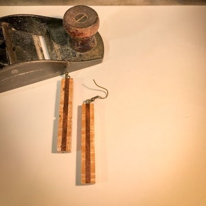 Wooden earrings, recycled earrings, rectangle earrings, geometric earrings, gift for wife, gift for girlfriend, gift for partner