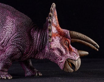 Triceratops purple, hand painted safari dinosaur model