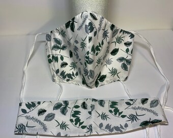 Face Mask w/Filter Pocket, ribbon ties or shoe lace tie and Head Band with buttons