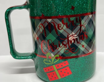10 oz Coffee Cup - Mug  Seasonal Green Christmas Design