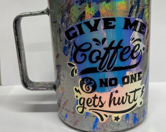 10oz Coffee Cup Blue, Red, Pink Squiggles Give Me Coffee & No One gets hurt.