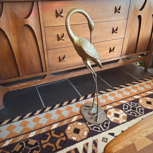 Large Vintage Brass Heron Crane - Hollywood Regency - 26.5 inches tall